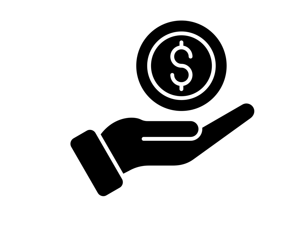 Icon depicting a hand holding a coin with a dollar sign, representing financial transactions or monetary assistance