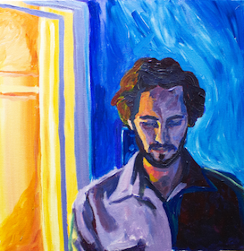 Painting of man with a beard by a window