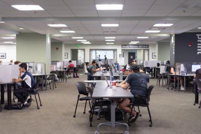 students studying at tables